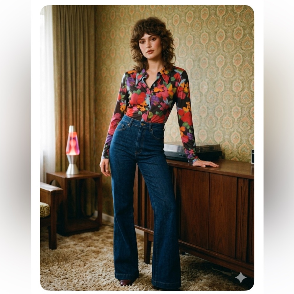 Finders Keepers Aubrey Shirt in Midnight Floral - Size Large (US 8)